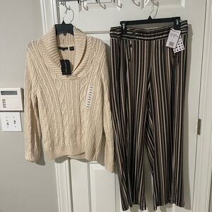 Cozy Cream Cable Knit Sweater nwt lg and large nwt pants Robert Louis